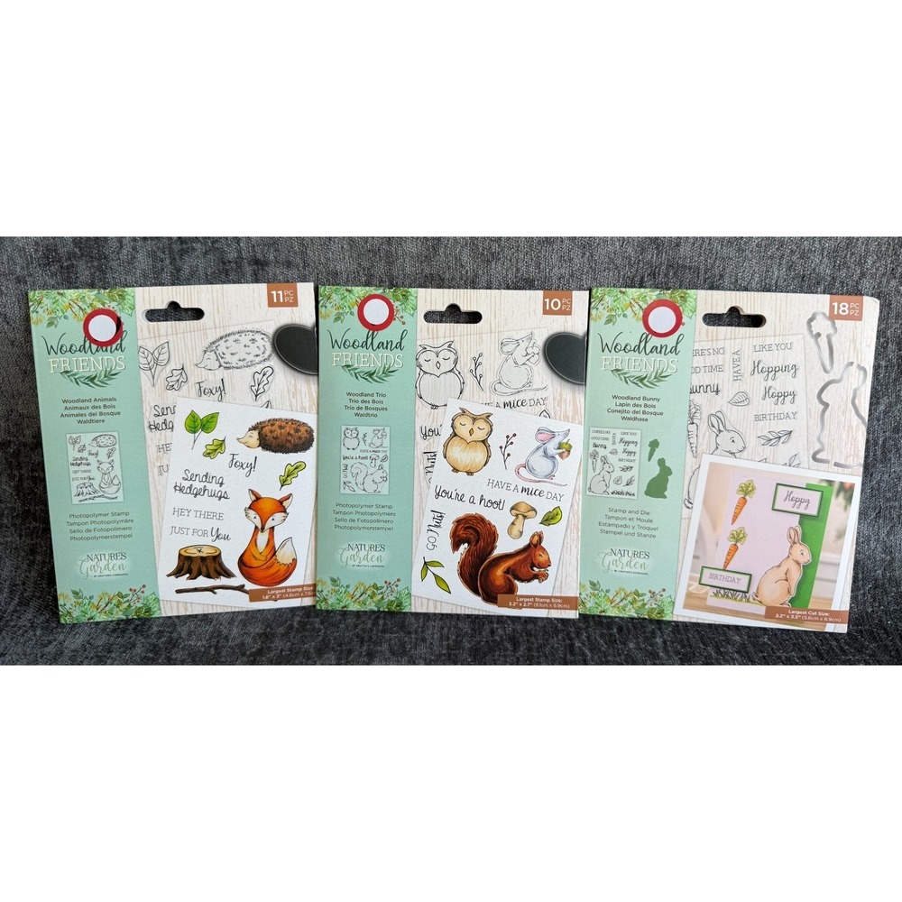 NEW Lot of 3 Crafters Companion Woodland Friends Photopolymer Stamps &‎ Dies